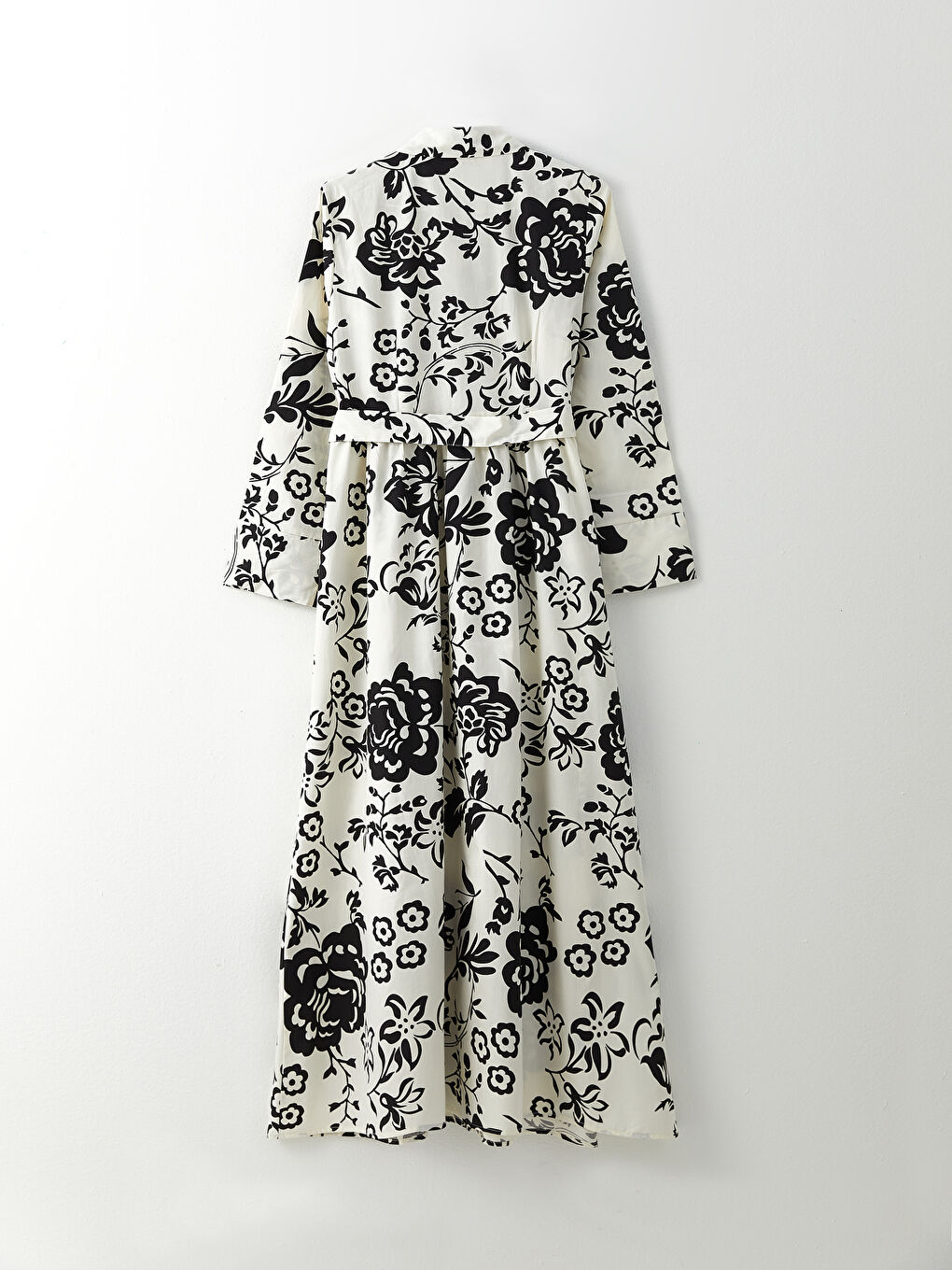 Siyah Çiçekli Uzun Kollu Poplin Kadın Gömlek Elbise-6