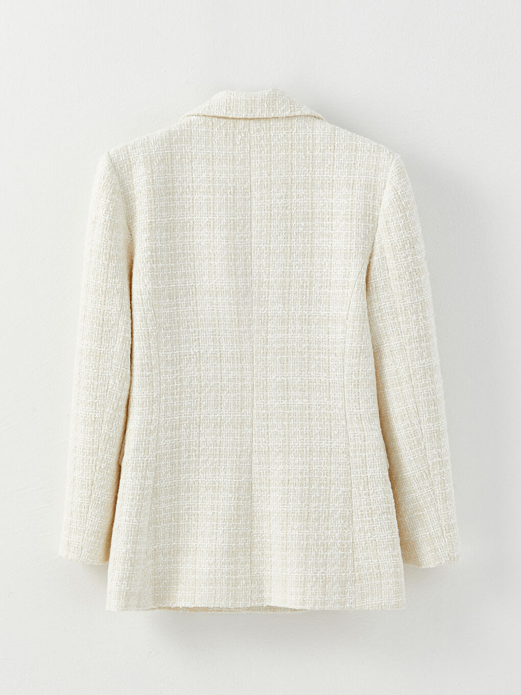 Ekru Kendinden Desenli Uzun Kollu Kadın Blazer Ceket-7