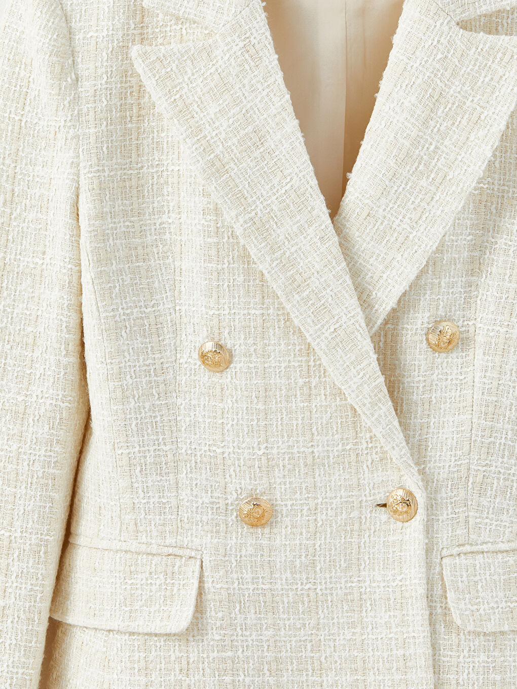 Ekru Kendinden Desenli Uzun Kollu Kadın Blazer Ceket-8