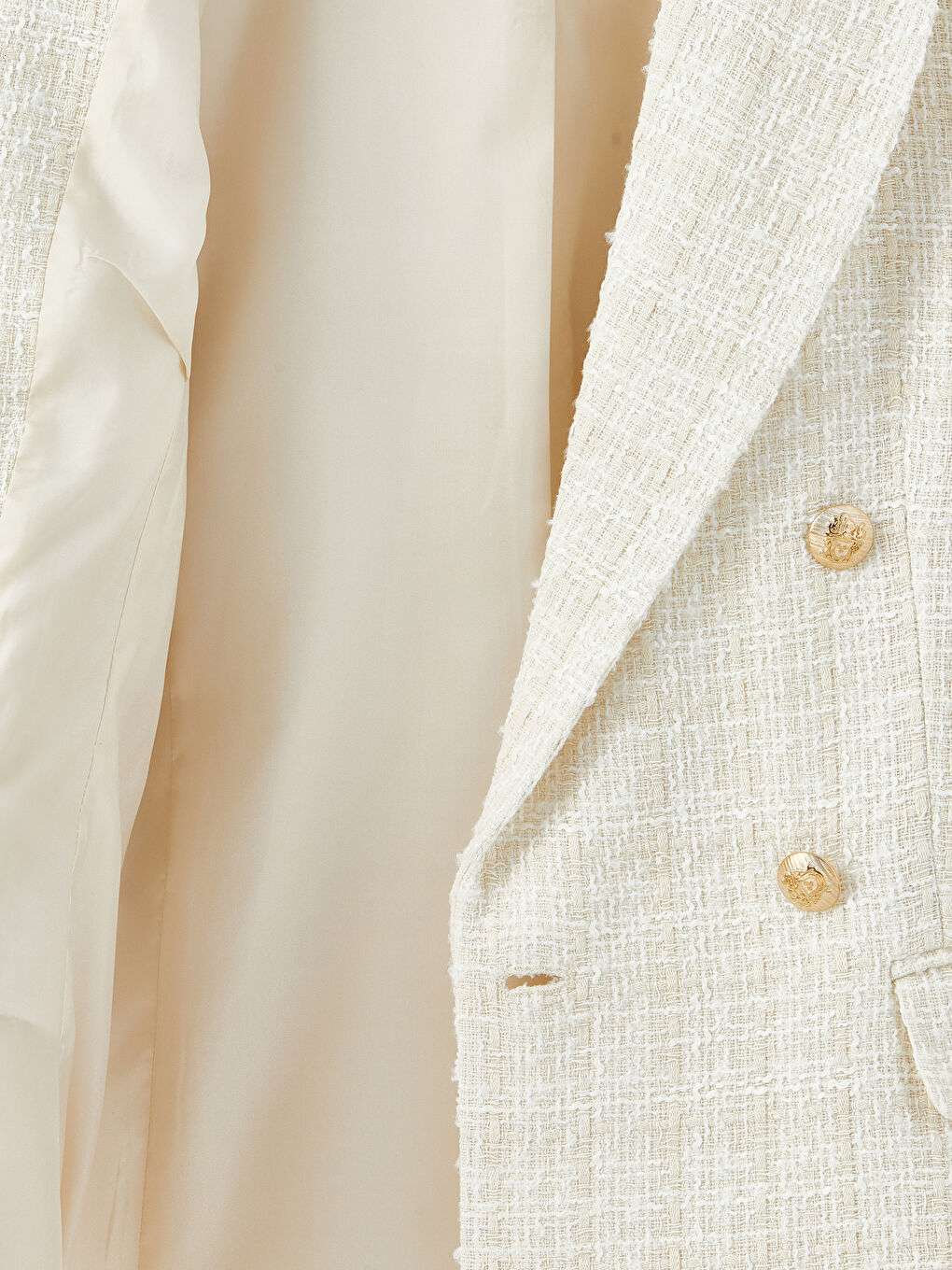 Ekru Kendinden Desenli Uzun Kollu Kadın Blazer Ceket-9