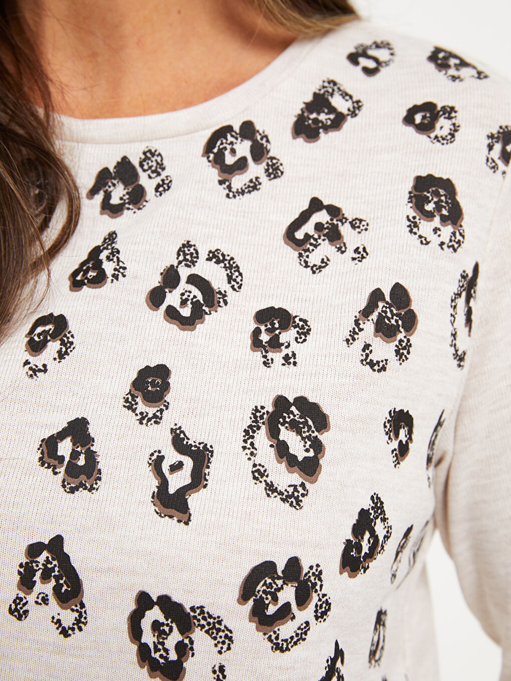 Crew Neck Printed Long Sleeve Women's T-Shirt-3