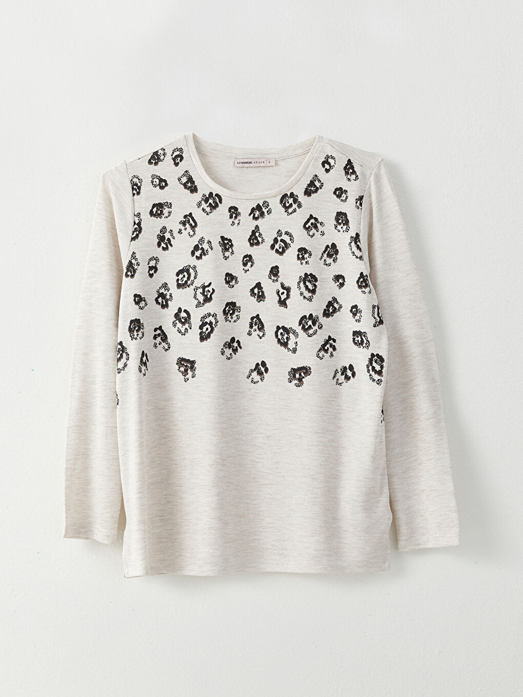 Crew Neck Printed Long Sleeve Women's T-Shirt-5