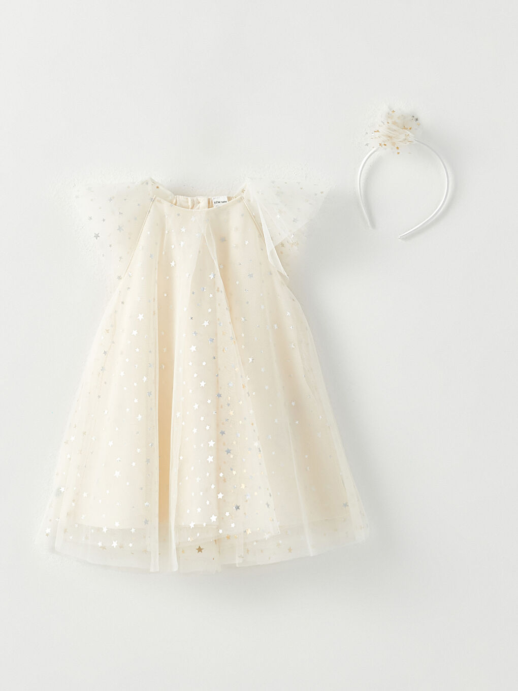 Robe Bébé Fille à Col Rond Manches Courtes Imprimée et Couronne Ensemble 2 Pièces
