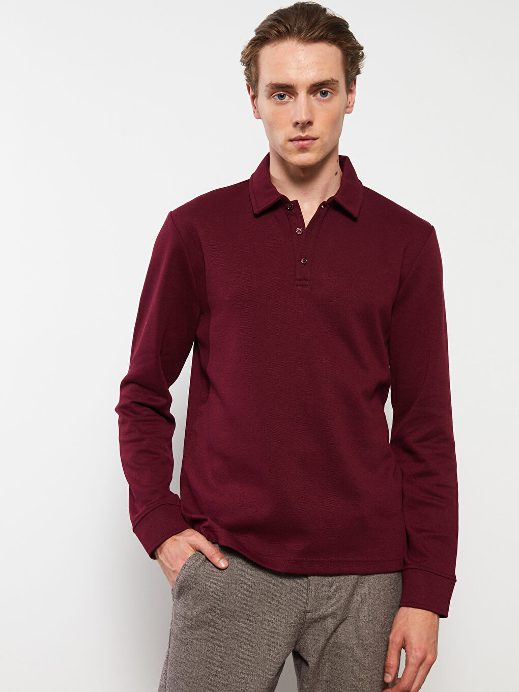 SOUTHBLUE Bordo Melanj Polo Yaka Uzun Kollu Erkek Sweatshirt