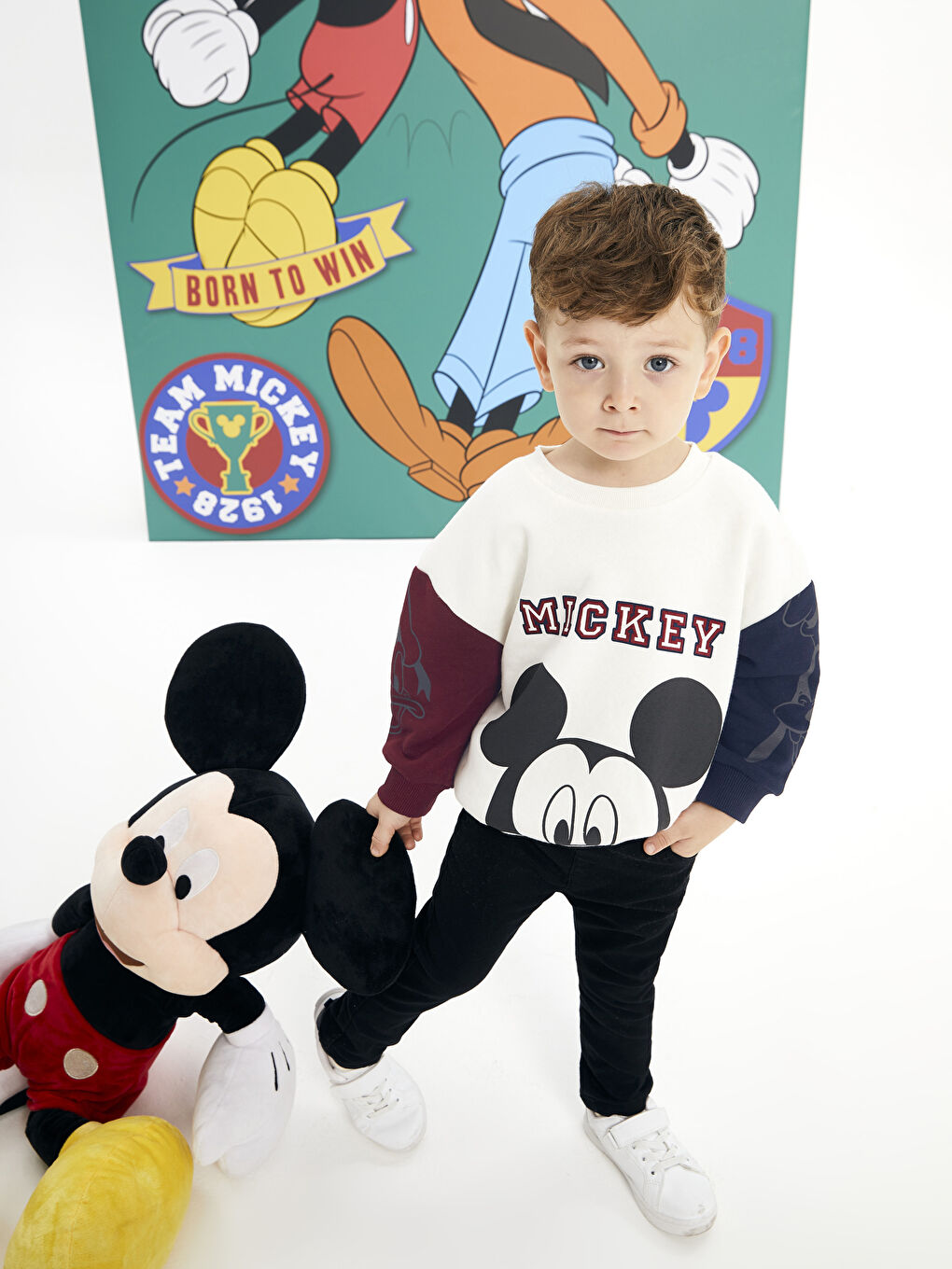 Crew Neck Long Sleeve Mickey Mouse Printed Baby Boy Sweatshirt-1