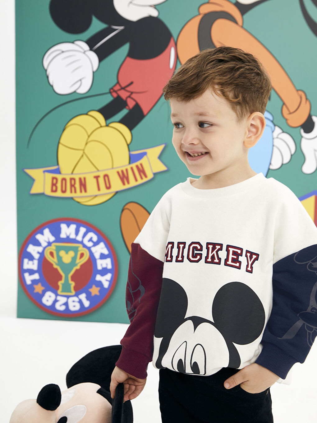 Crew Neck Long Sleeve Mickey Mouse Printed Baby Boy Sweatshirt-2
