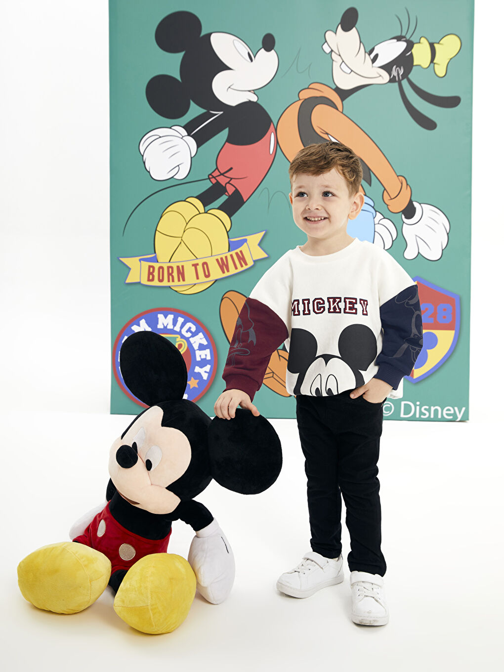 Crew Neck Long Sleeve Mickey Mouse Printed Baby Boy Sweatshirt-3