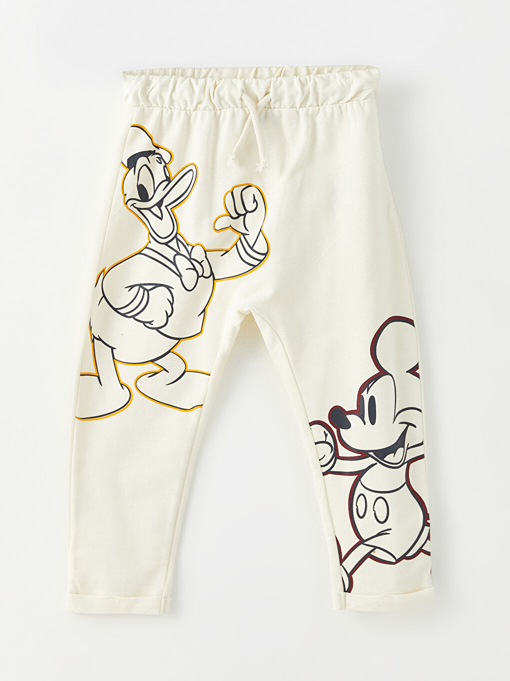 Ekru Beli Lastikli Mickey Mouse Baskılı Erkek Bebek Eşofman Alt
