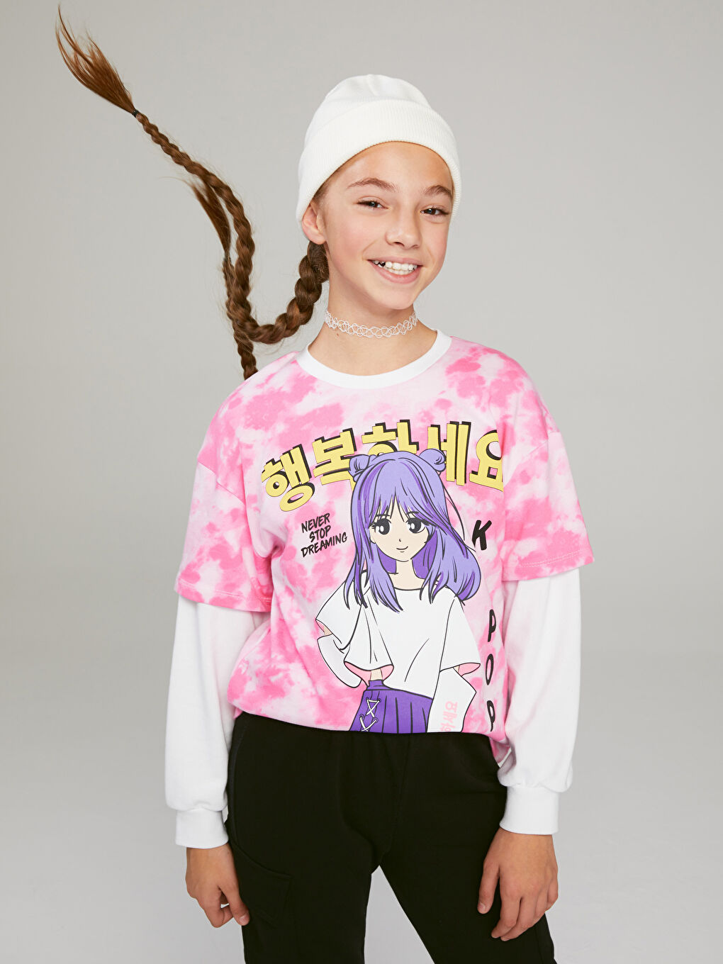 LCW Kids Dukserica sa okruglim izrezom, štampana K-Pop, dugi rukav, za devojčice -W2FI17Z4-LT4