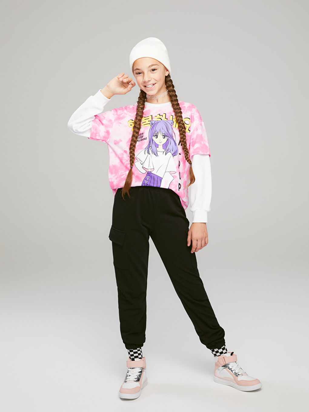 LCW Kids Dukserica sa okruglim izrezom, štampana K-Pop, dugi rukav, za devojčice -W2FI17Z4-LT4