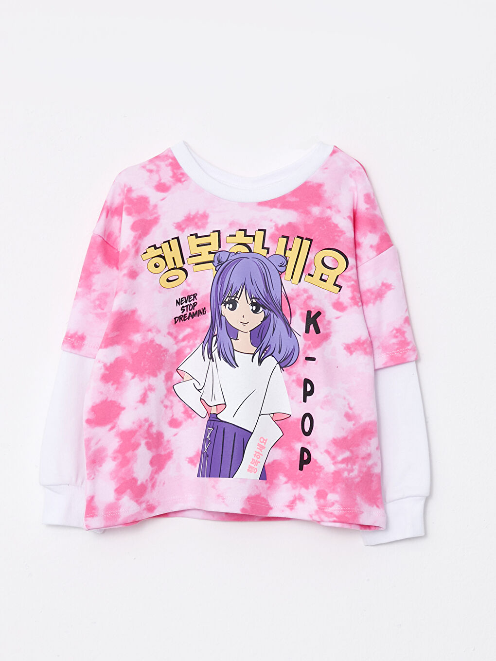 LCW Kids Dukserica sa okruglim izrezom, štampana K-Pop, dugi rukav, za devojčice -W2FI17Z4-LT4