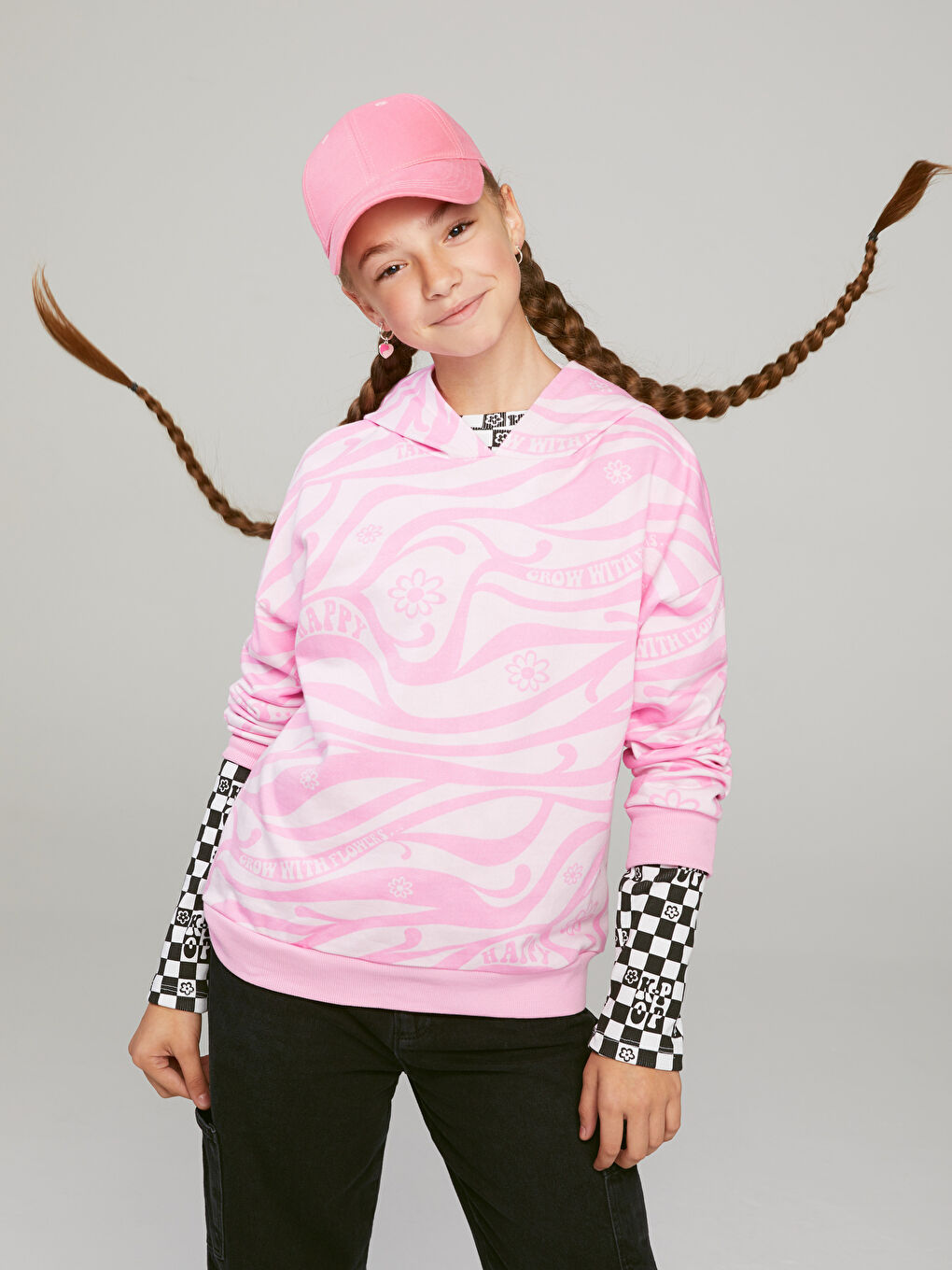 Hanorac cu Glugă Imprimat cu Mânecă Lungă pentru Fete-1