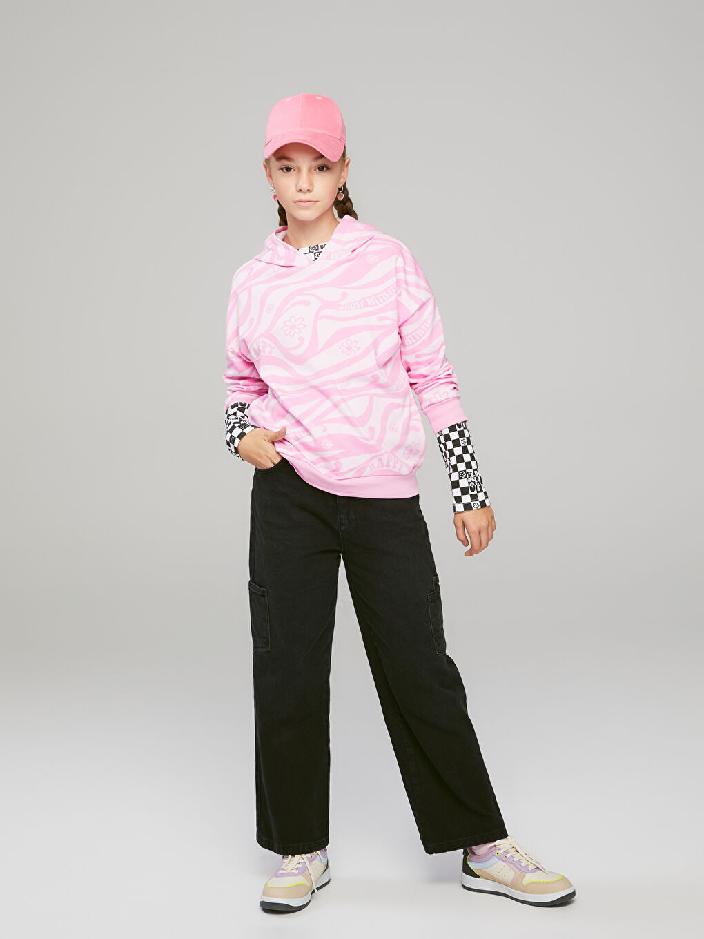 Hanorac cu Glugă Imprimat cu Mânecă Lungă pentru Fete-2