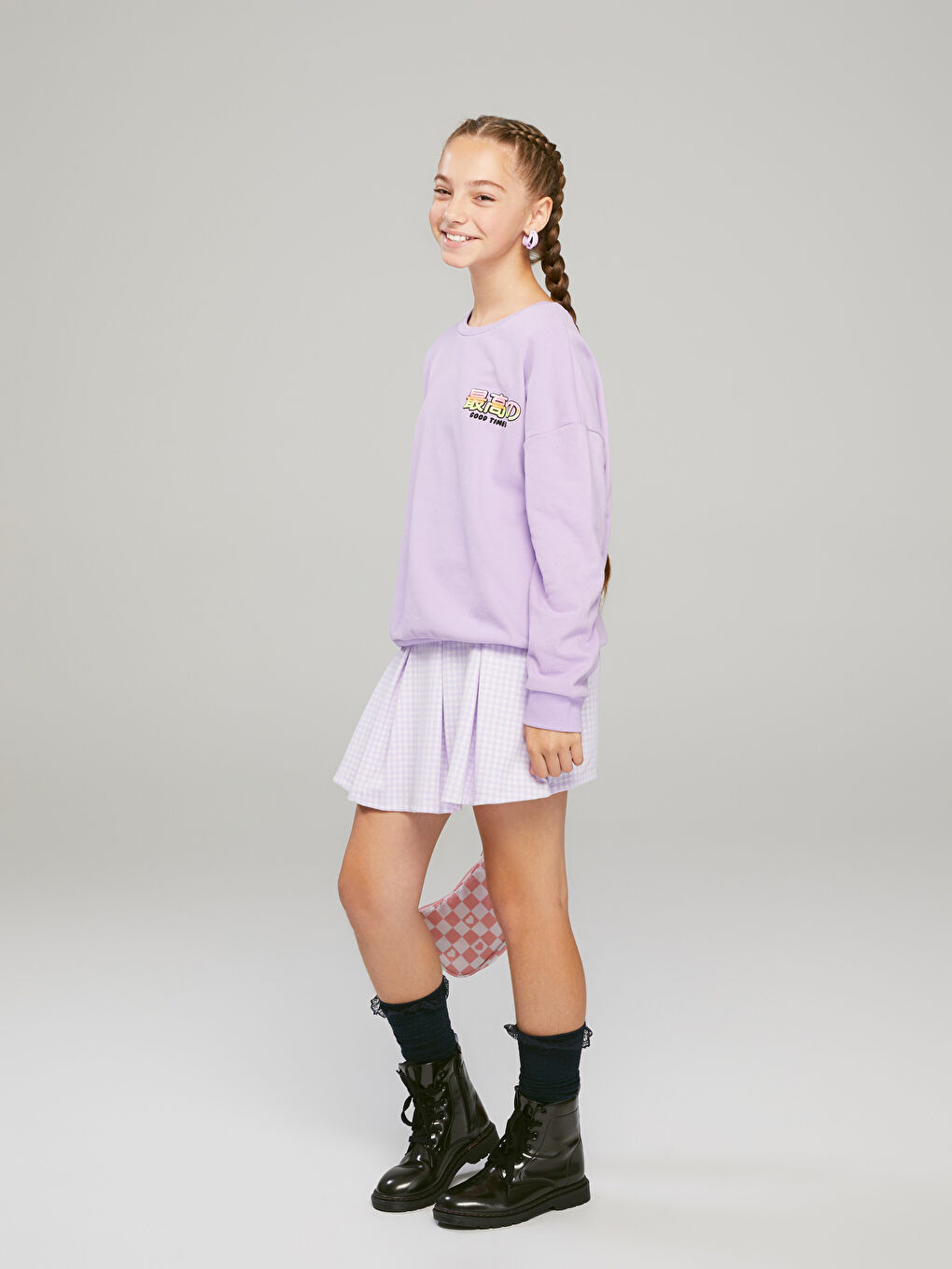 ელასტიური წელი პლედი გოგონების მოკლე ქვედაბოლო-1