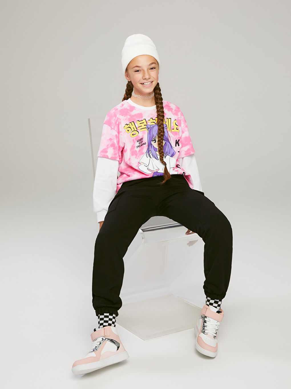 Siyah Beli Lastikli Basic Kız Çocuk Jogger Eşofman Altı-1