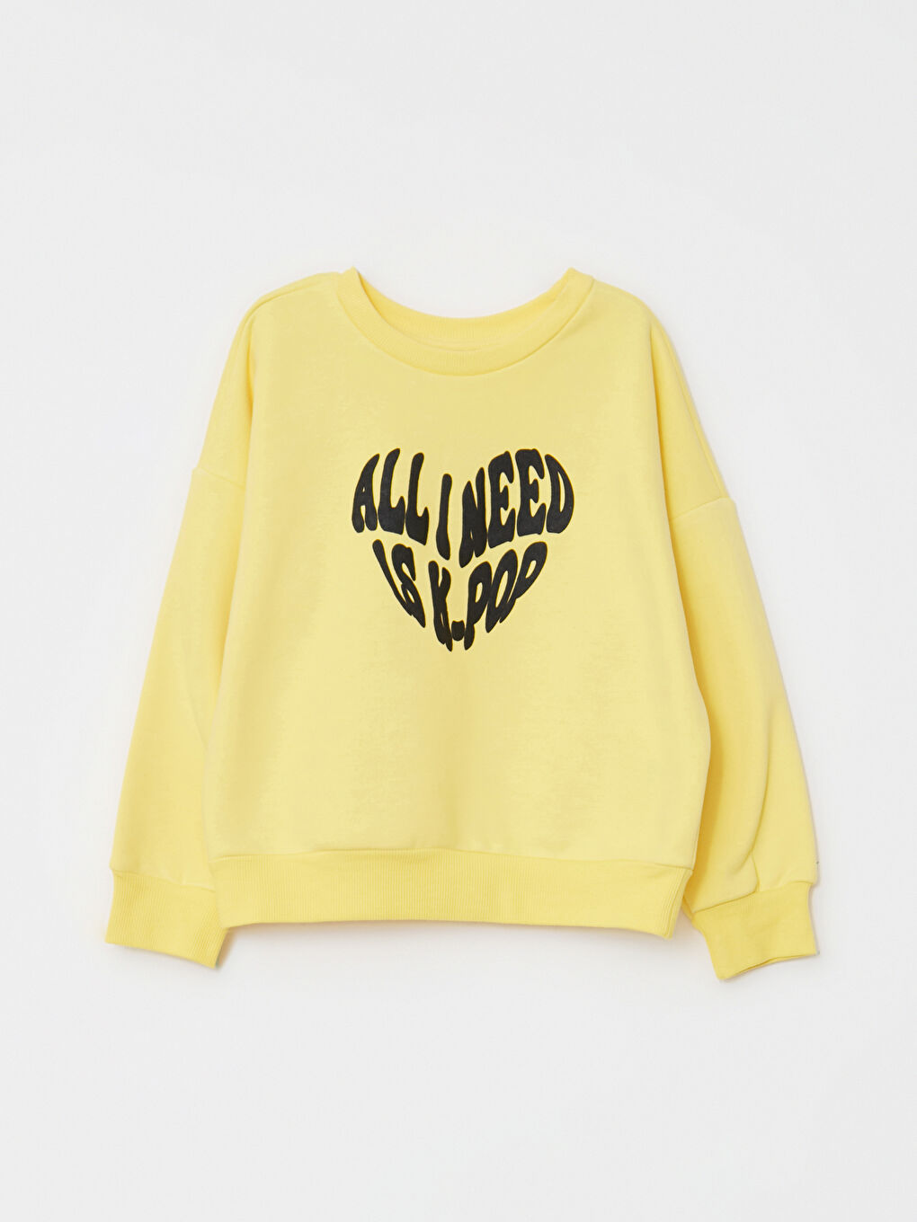 Sarı Bisiklet Yaka Baskılı Uzun Kollu Kız Çocuk Sweatshirt