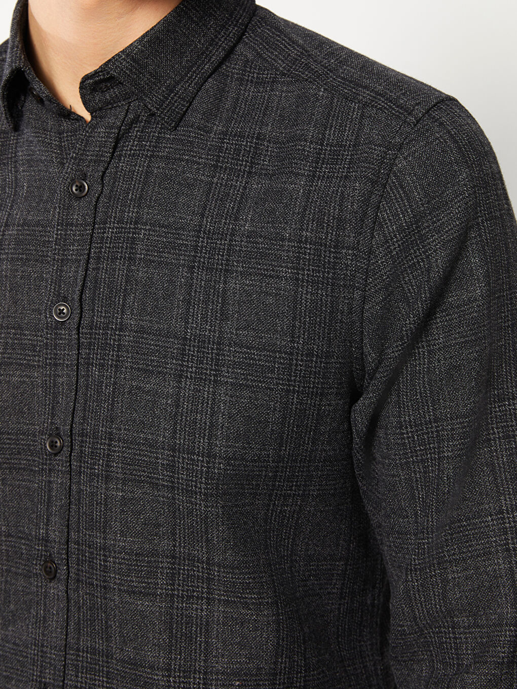 Gri Slim Fit Uzun Kollu Ekose Erkek Gömlek-3