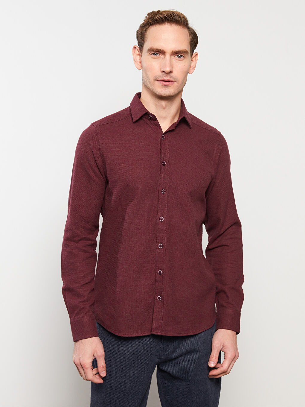 SOUTHBLUE Koyu Bordo Slim Fit Uzun Kollu Erkek Gömlek