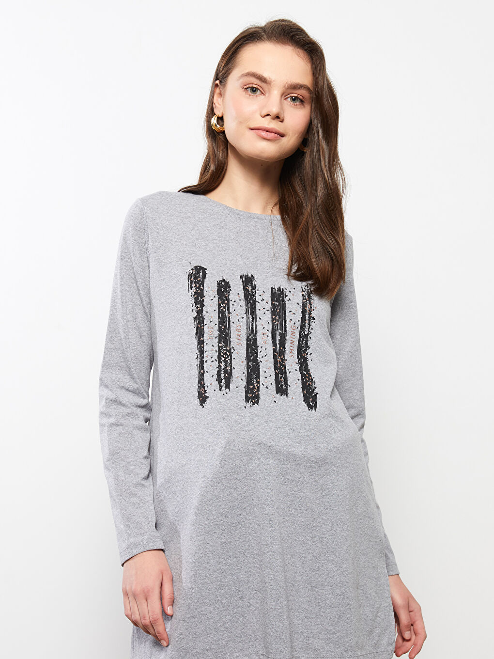 Crew Neck Printed Long Sleeve Maternity Tunic-1