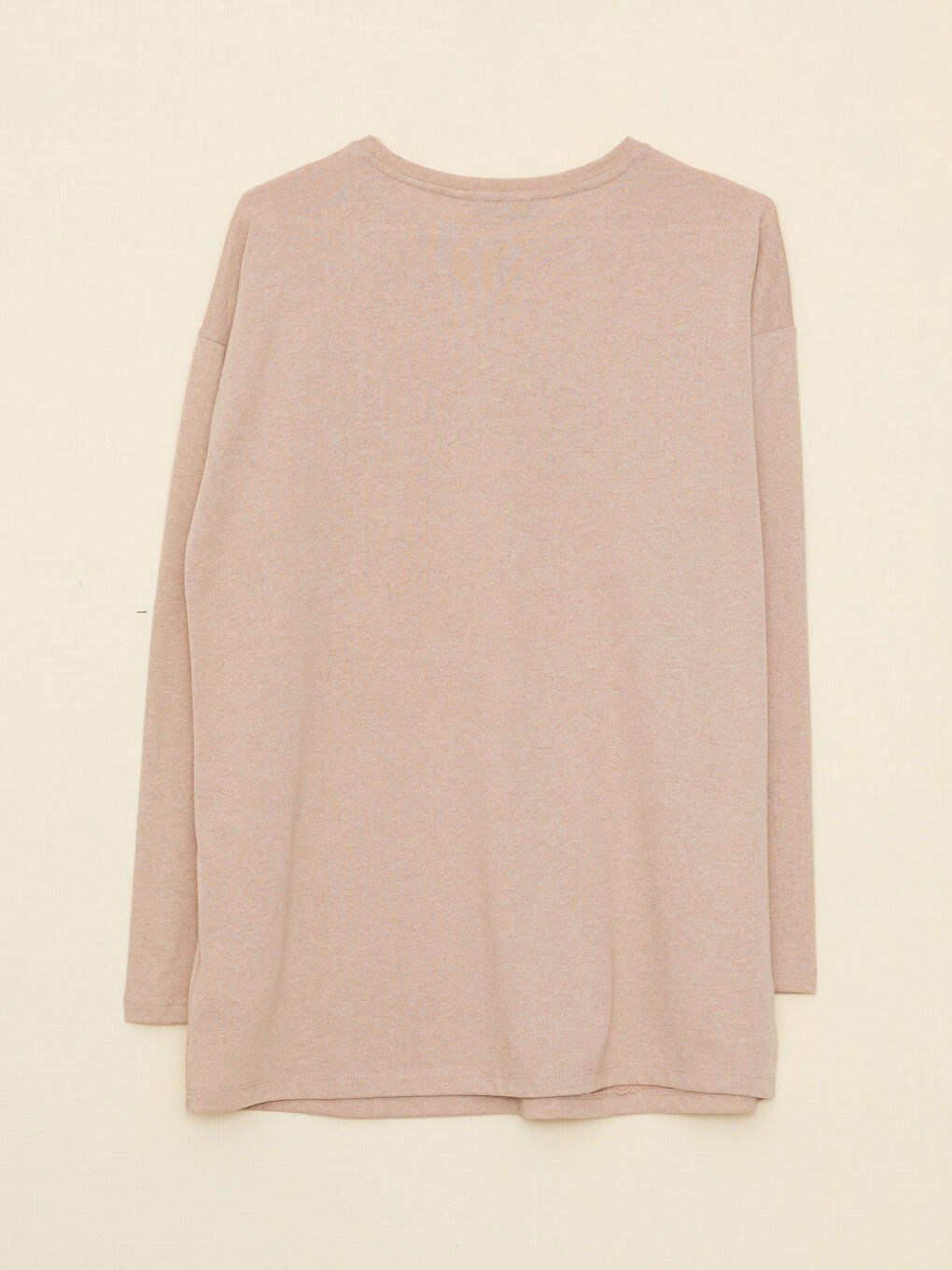 Bej Bisiklet Yaka Baskılı Uzun Kollu Hamile Tişört-5