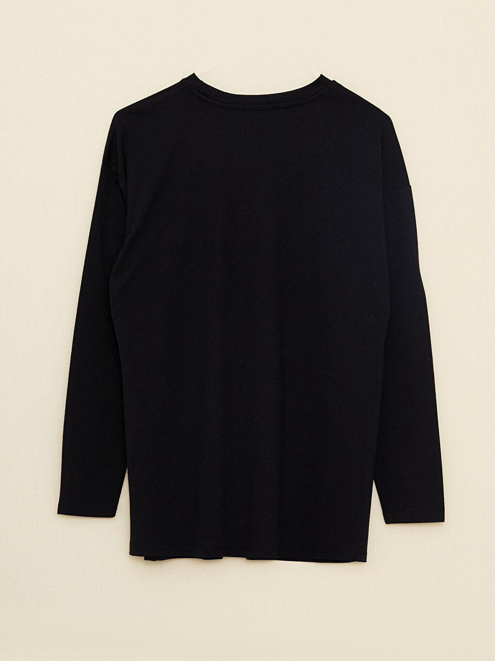 Siyah Bisiklet Yaka Baskılı Uzun Kollu Hamile Tişört-6