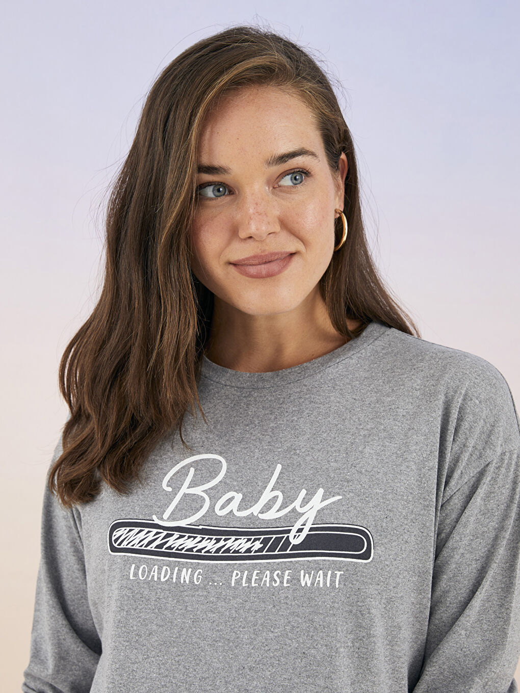 LCW ECO Crew Neck Printed Long Sleeve Maternity T-shirt -W2FI60Z8-SLH