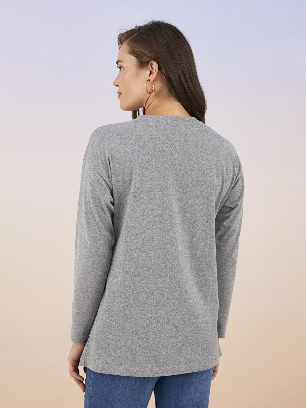 LCW ECO Crew Neck Printed Long Sleeve Maternity T-shirt -W2FI60Z8-SLH
