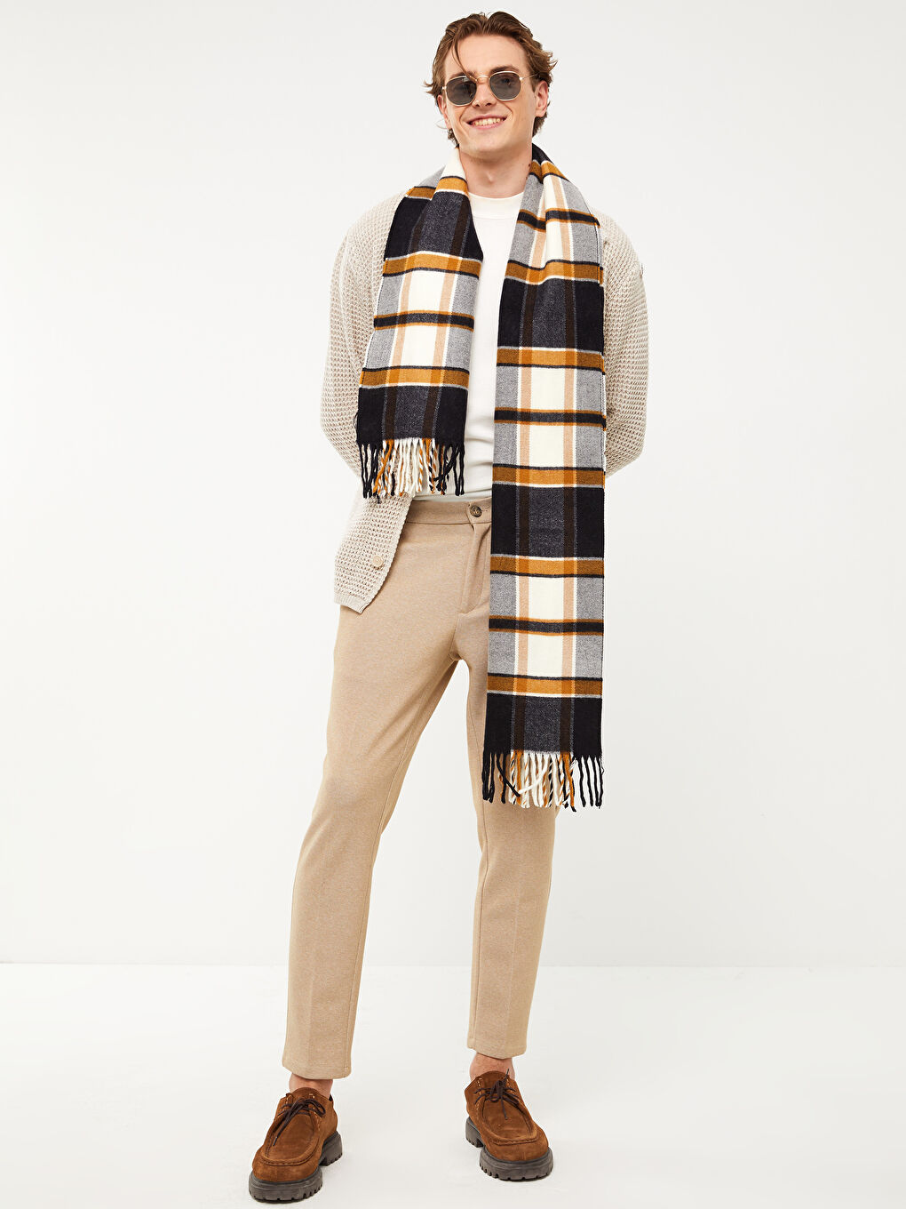 Plaid Patterned Fringed Men's Scarf-2