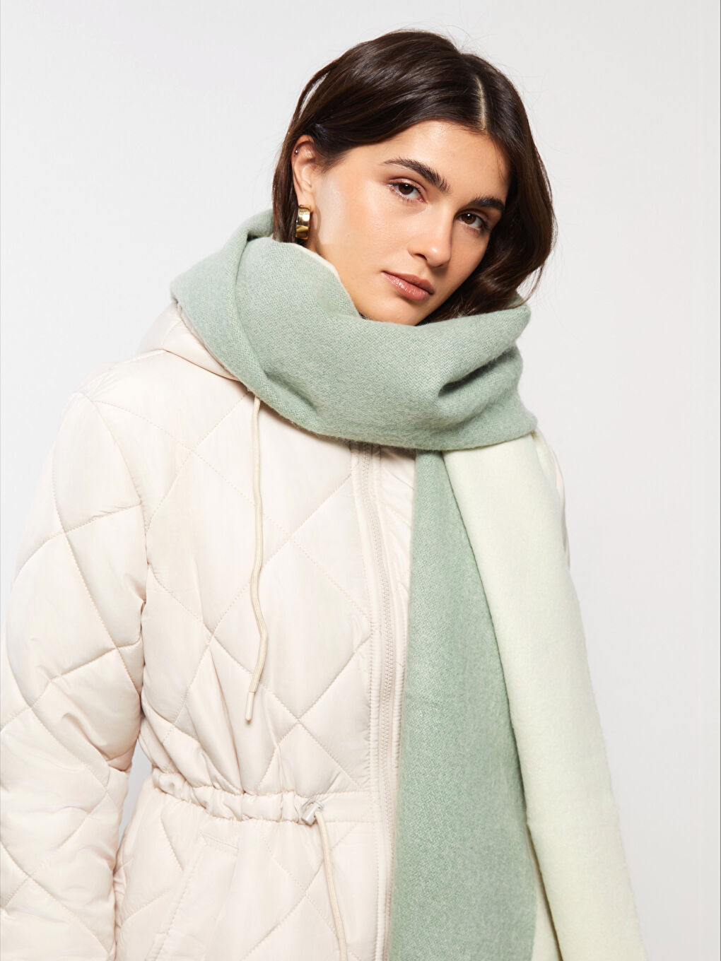 Yeşil Renk Bloklu Kadın Atkı