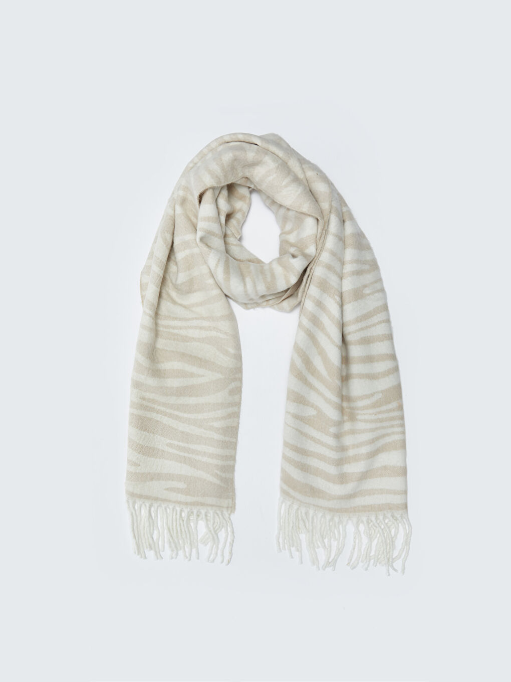 Bej Saçaklı Desenli Kadın Atkı-2