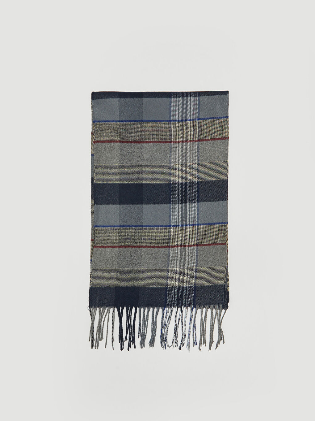 Gri Ekose Desenli Saçaklı Erkek Atkı-1