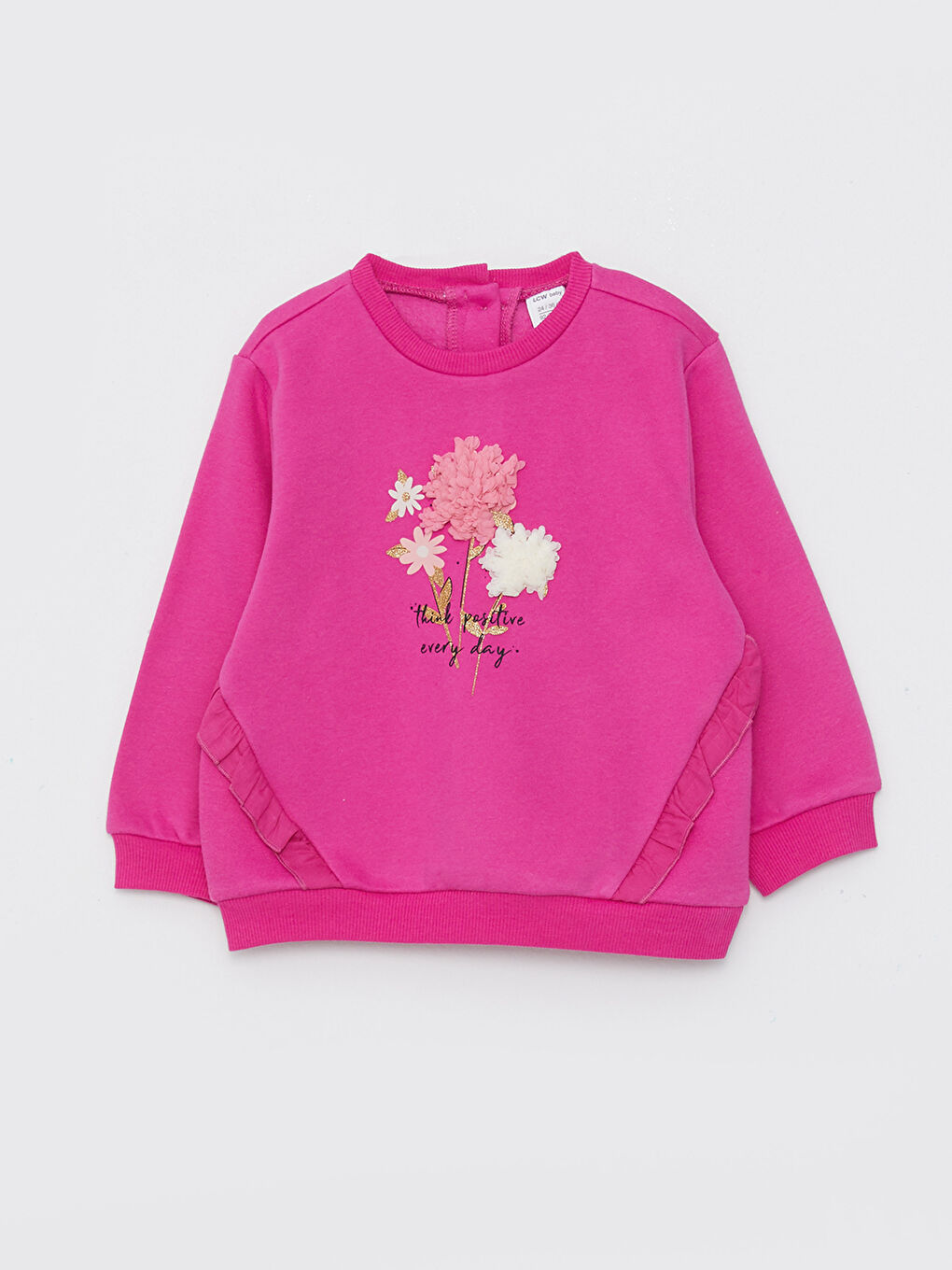 LCW baby Fuşya Bisiklet Yaka Uzun Kollu Baskılı Kız Bebek Sweatshirt