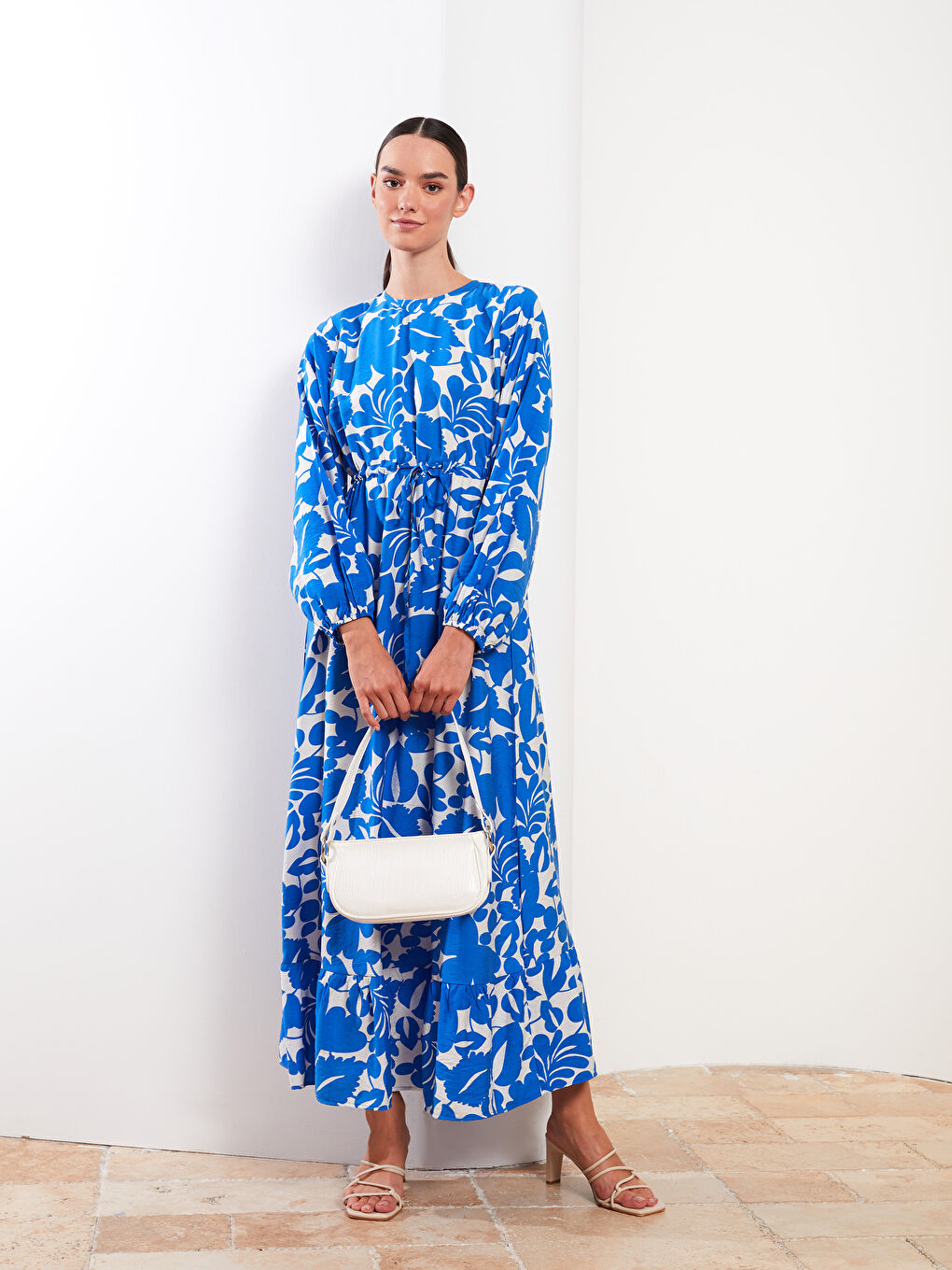 Crew Neck Patterned Long Sleeve Women's Dress
