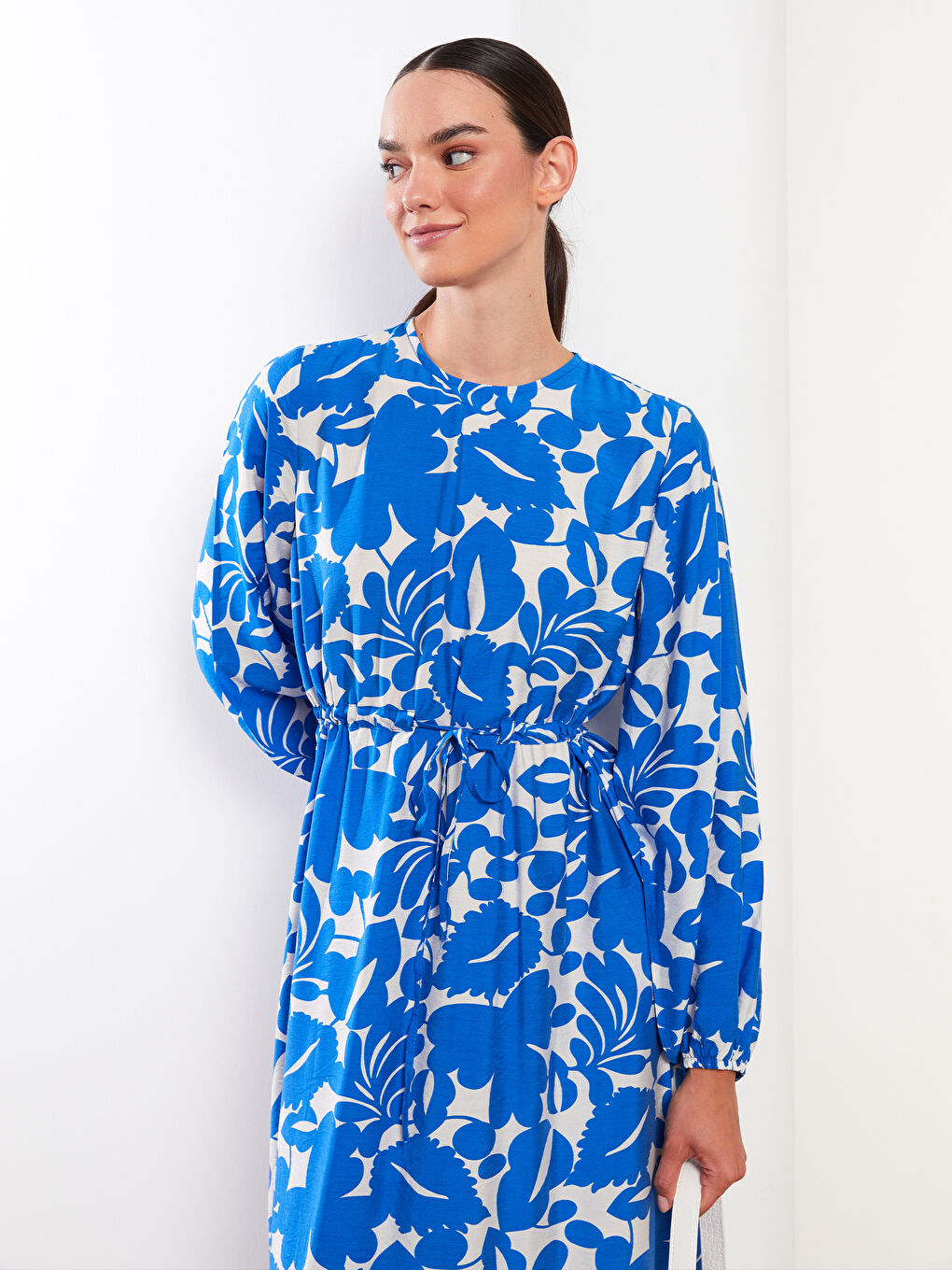 Crew Neck Patterned Long Sleeve Women's Dress-2