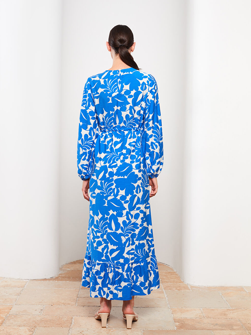 Crew Neck Patterned Long Sleeve Women's Dress-4