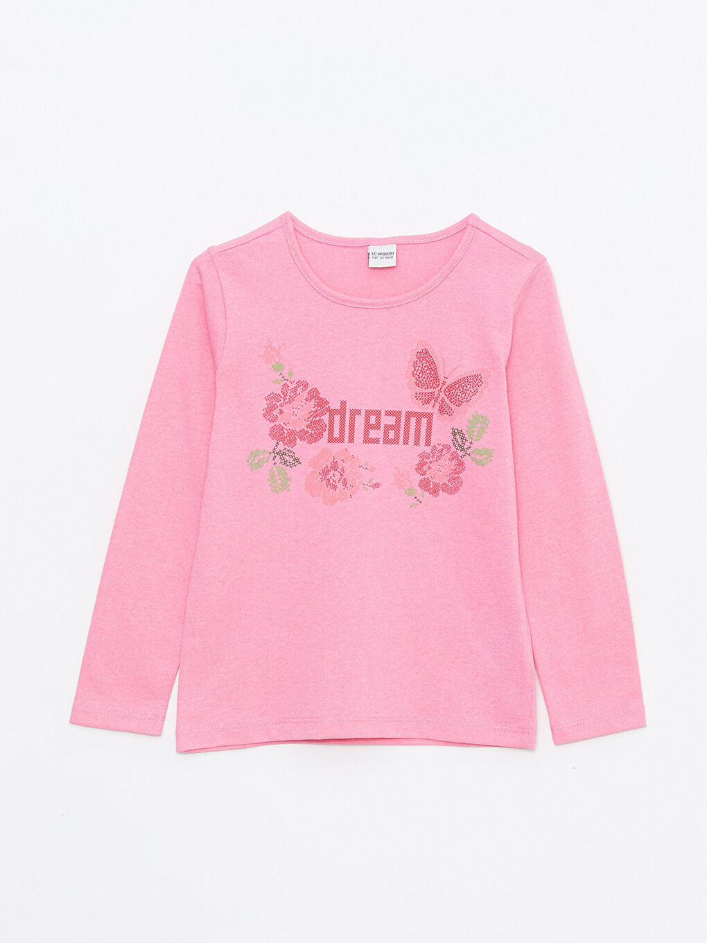 Crew Neck Printed Long Sleeve Girls' T-Shirt