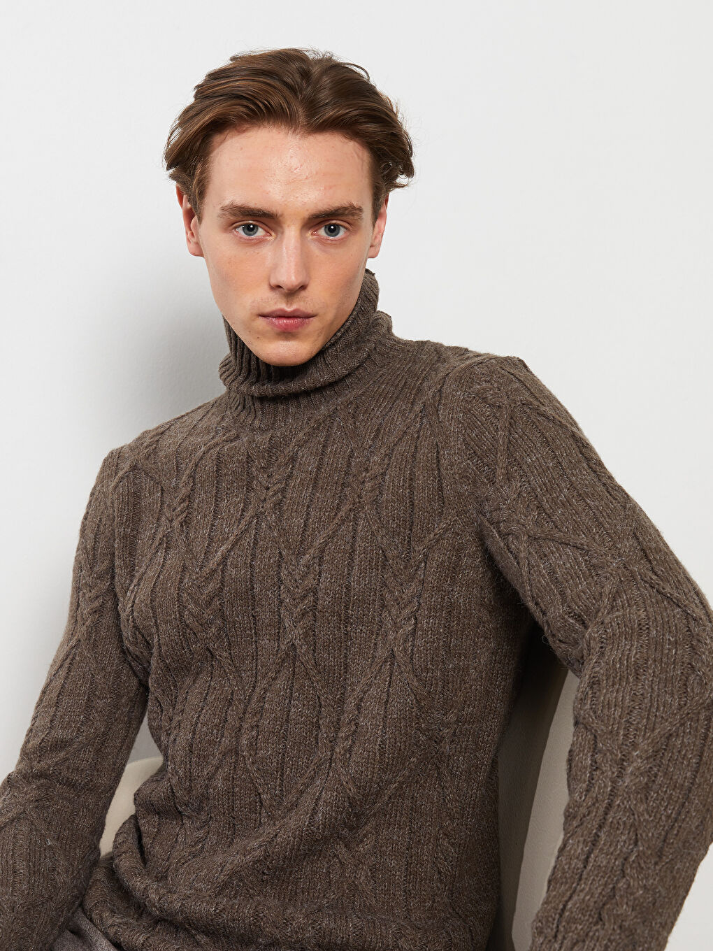 Rollkragen Langarm Selbstgemustert Herren Strickpullover