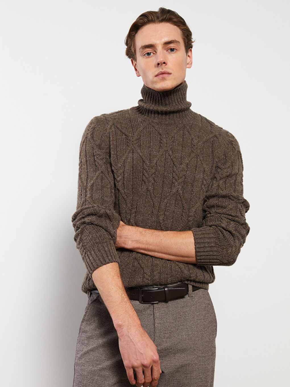 Rollkragen Langarm Selbstgemustert Herren Strickpullover-1
