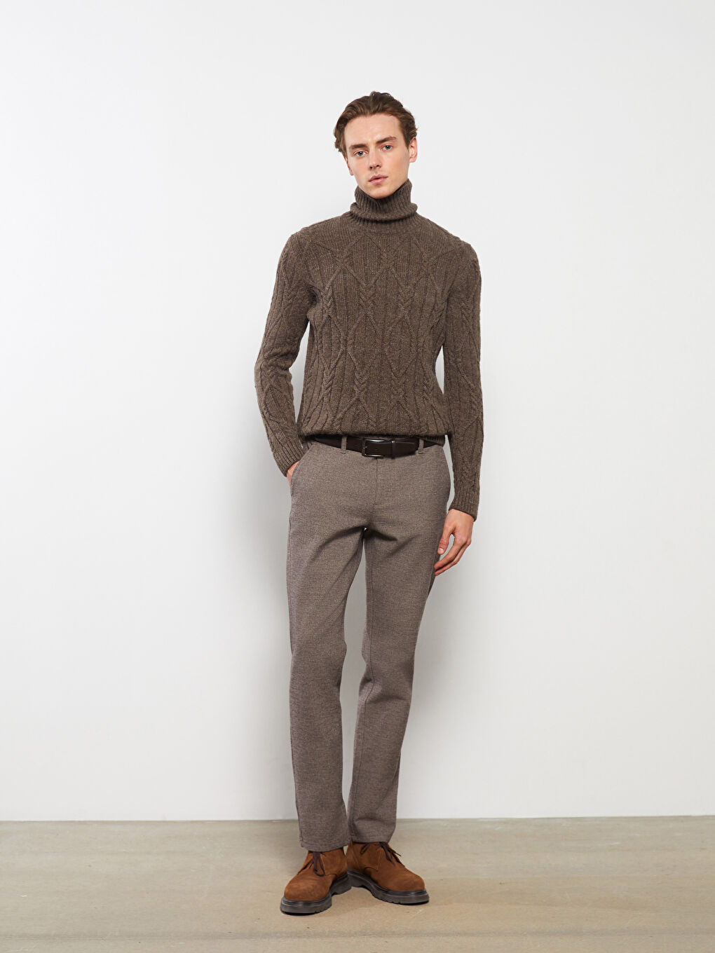 Rollkragen Langarm Selbstgemustert Herren Strickpullover-4