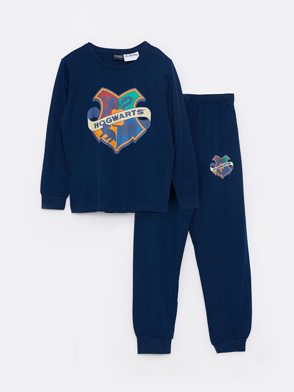 Lacivert Bisiklet Yaka Harry Potter Baskılı Uzun Kollu Erkek Çocuk Pijama Takımı