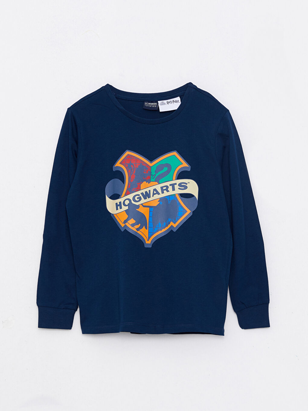 Lacivert Bisiklet Yaka Harry Potter Baskılı Uzun Kollu Erkek Çocuk Pijama Takımı-1