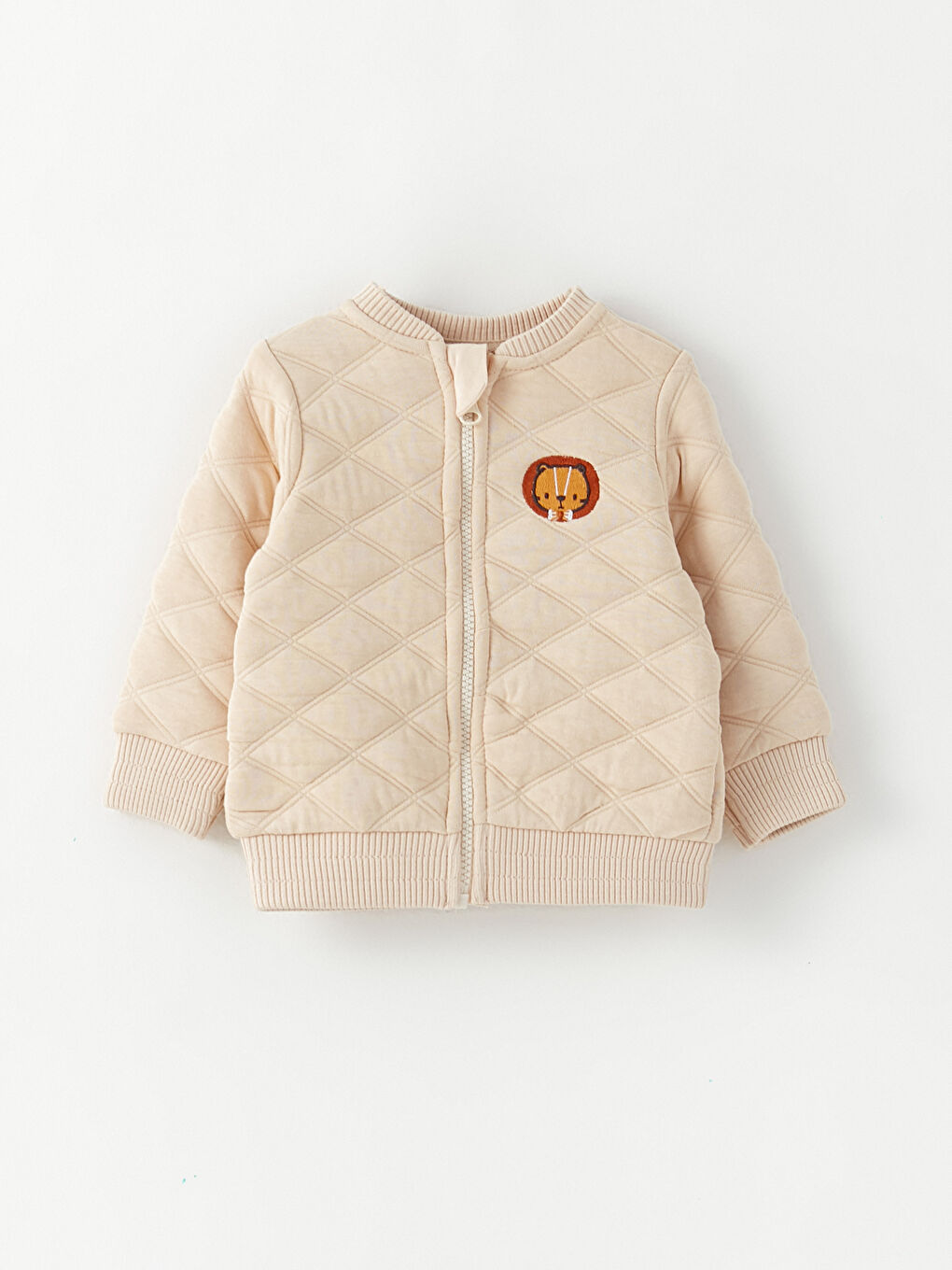 Bej Bisiklet Yaka Uzun Kollu Nakış Detaylı Erkek Bebek Hırka