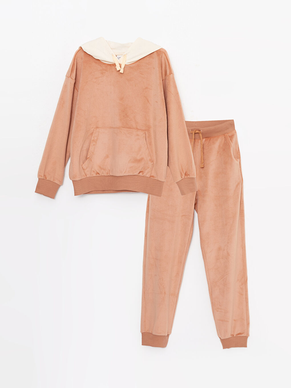 Hooded Basic Long Sleeve Velvet Girls' Sweatshirt and Sweatpants
