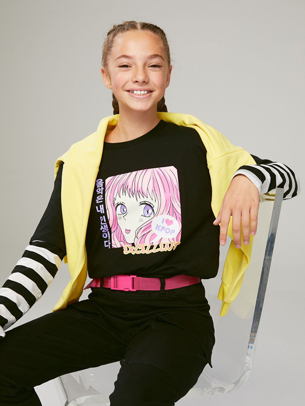 LCW Kids Bisiklet Yaka K-Pop Baskılı Uzun Kollu Kız Çocuk Tişört -W2FK01Z4-CVL