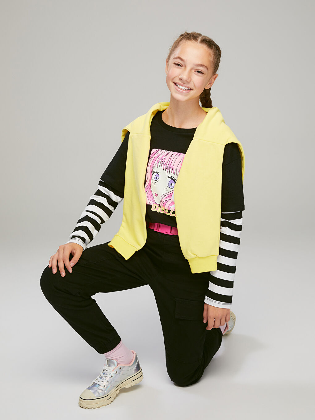 LCW Kids Bisiklet Yaka K-Pop Baskılı Uzun Kollu Kız Çocuk Tişört -W2FK01Z4-CVL