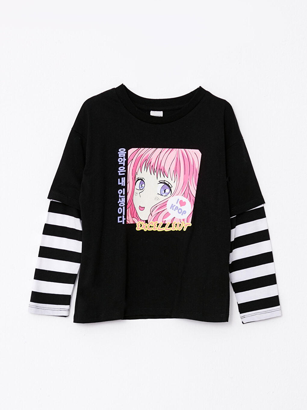 LCW Kids Bisiklet Yaka K-Pop Baskılı Uzun Kollu Kız Çocuk Tişört -W2FK01Z4-CVL