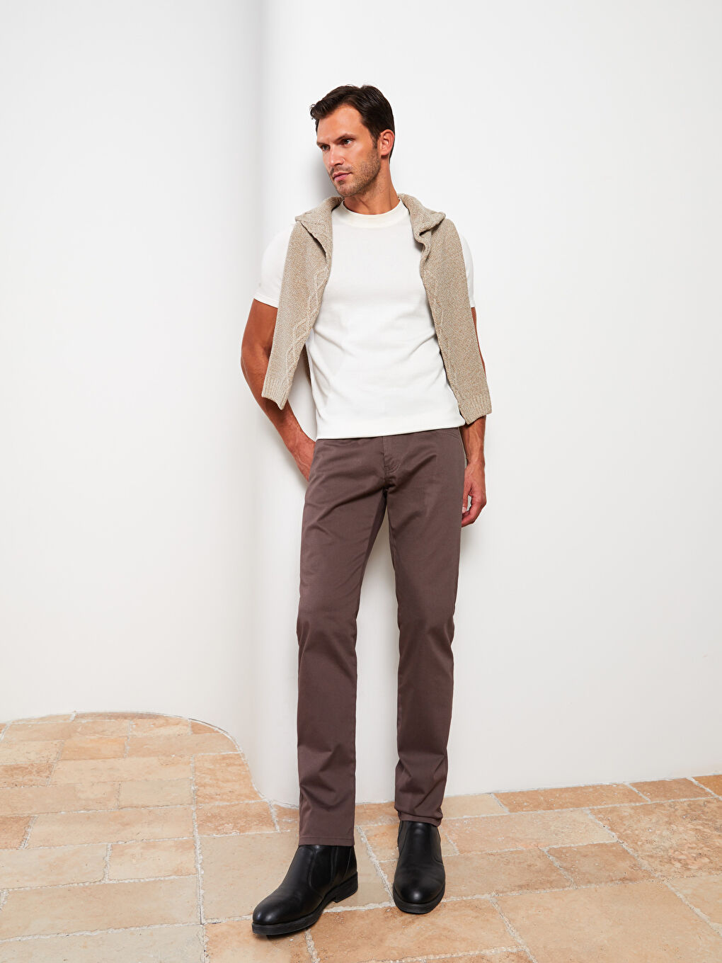 SOUTHBLUE Kahverengi Slim Fit Gabardin Erkek Pantolon