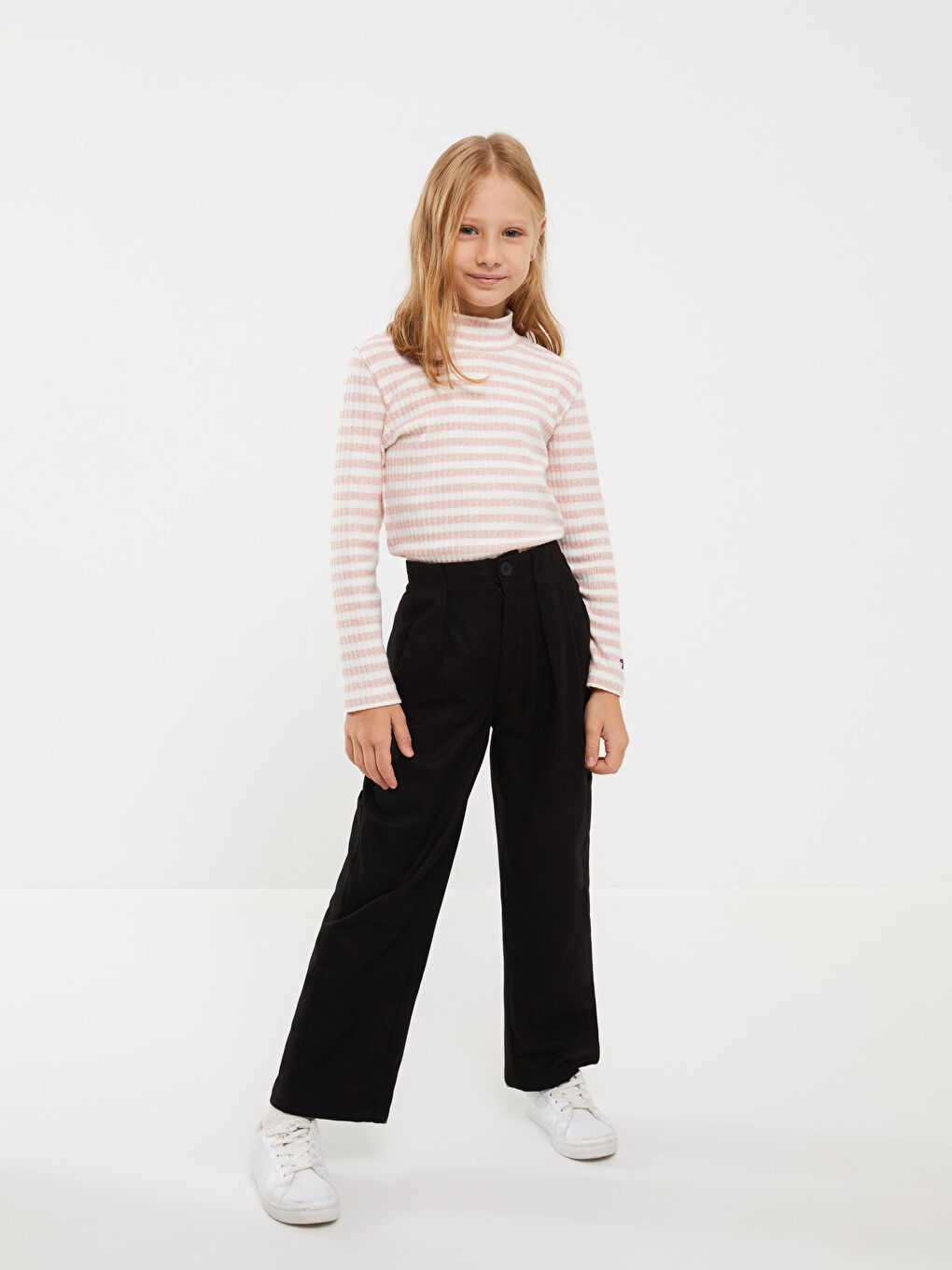 Elastic Waist Basic Gabardine Girls Cargo Pants-1