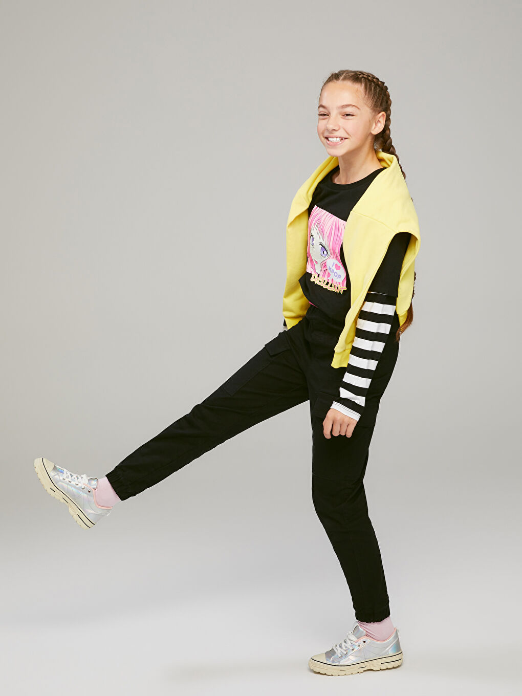 LCW Kids Beli Lastikli Basic Gabardin Kız Çocuk Kargo Pantolon ve Kemer -W2FK43Z4-CVL