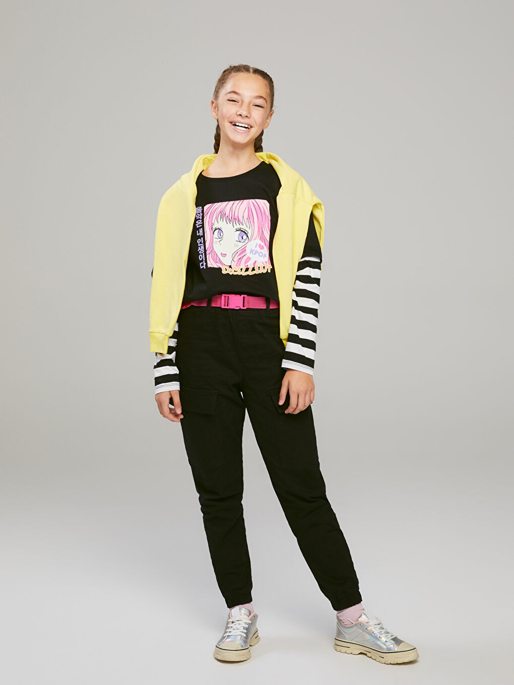 LCW Kids Beli Lastikli Basic Gabardin Kız Çocuk Kargo Pantolon ve Kemer -W2FK43Z4-CVL